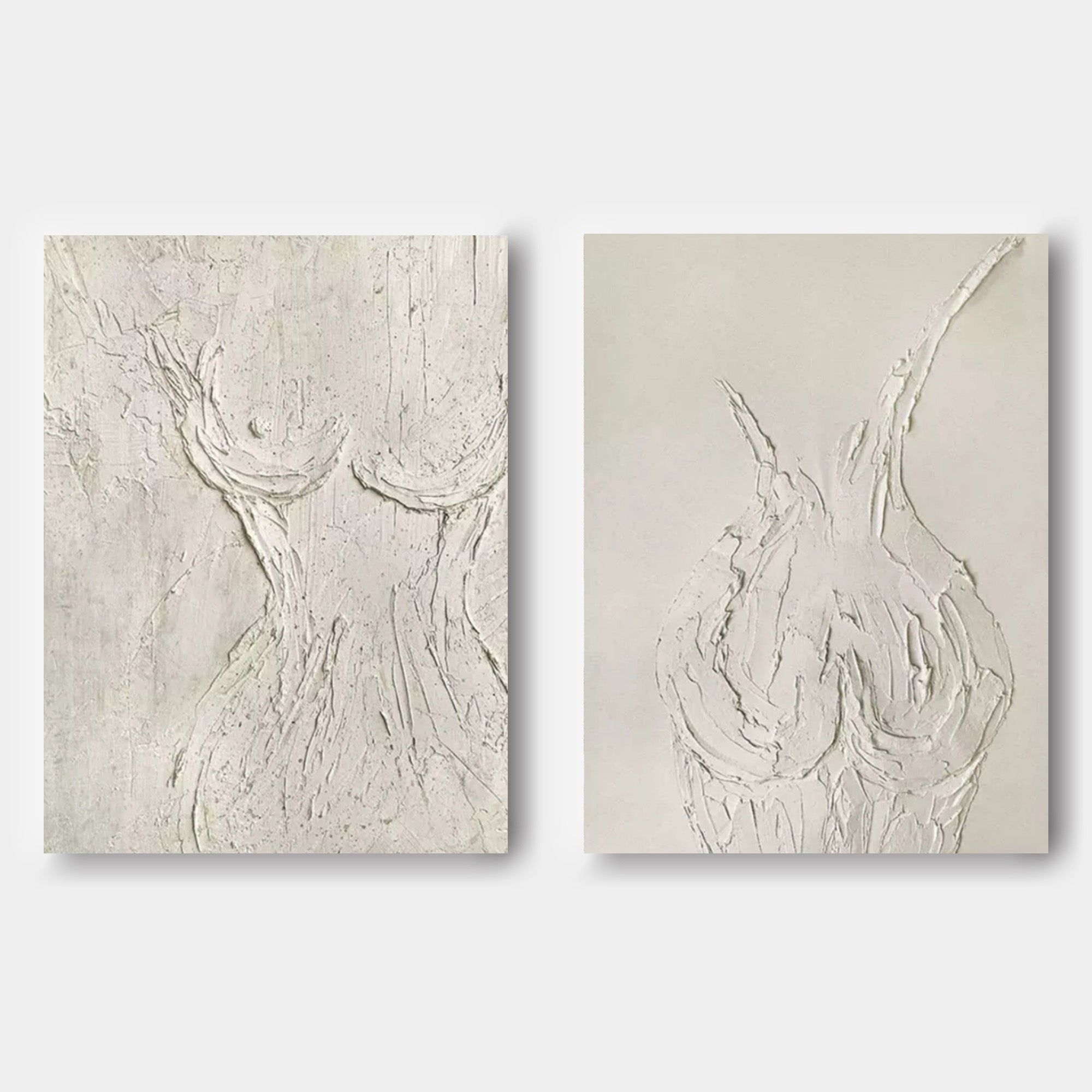 Beige 3D Minimalist Abstract Canvas Art Set of 2 Plaster Wall Art Set of 2  Textured Wall Painting