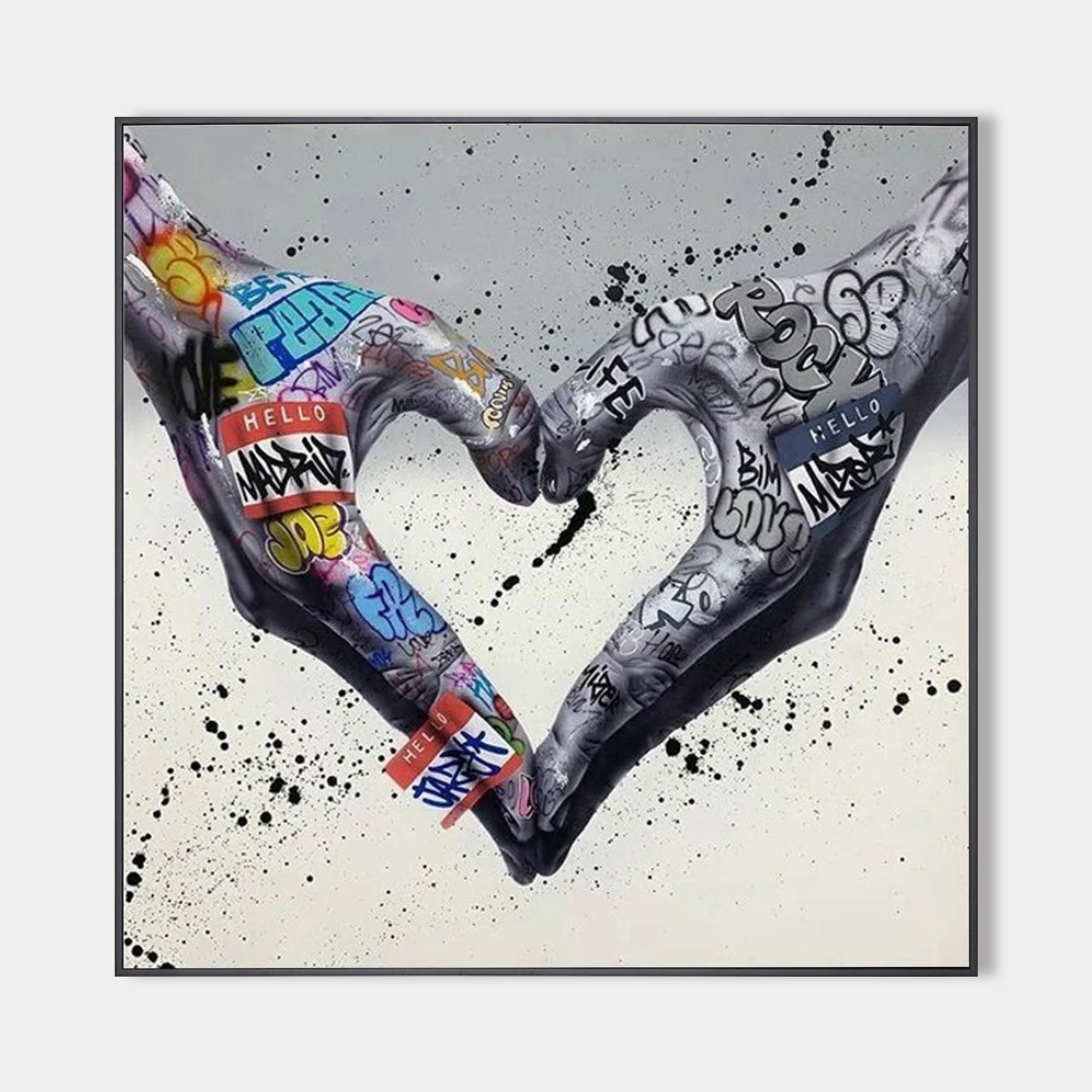 Gesture Heart Graffiti Art Canvas Painting Love Hand Street Wall Art