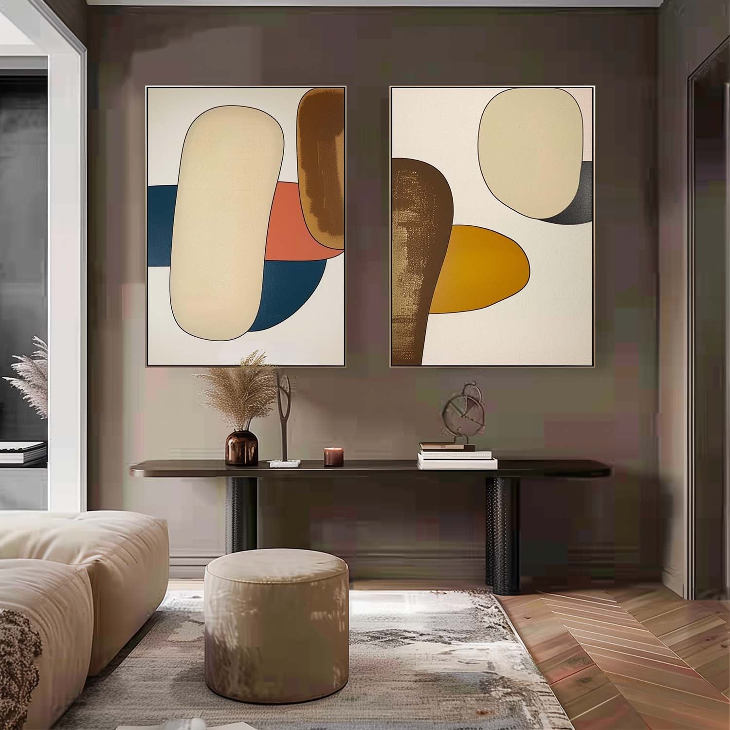 Large Minimalist Abstract Art Set of 2 Beige Living Room Wall Painting Contemporary Minimalist Artist