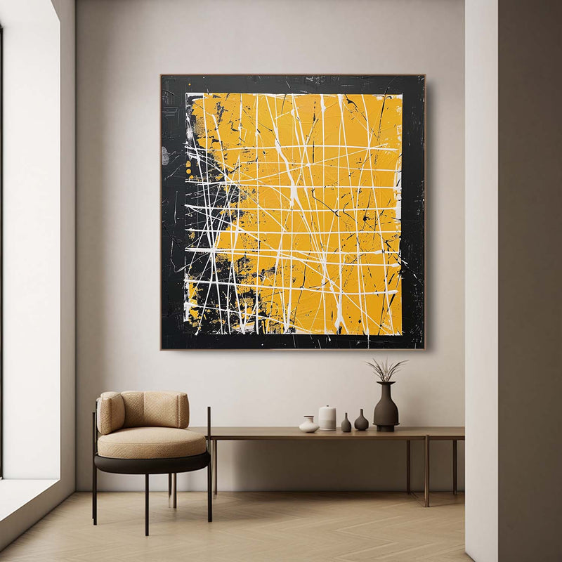 Yellow and Black Abstract Textured Canvas Wall Art Yellow and Black Abstract Minimalist Oil Painting