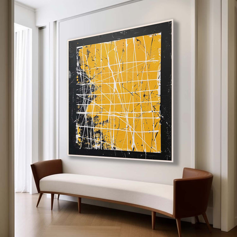 Yellow and Black Abstract Textured Canvas Wall Art Yellow and Black Abstract Minimalist Oil Painting