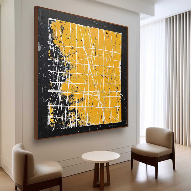 Yellow and Black Abstract Textured Canvas Wall Art Yellow and Black Abstract Minimalist Oil Painting