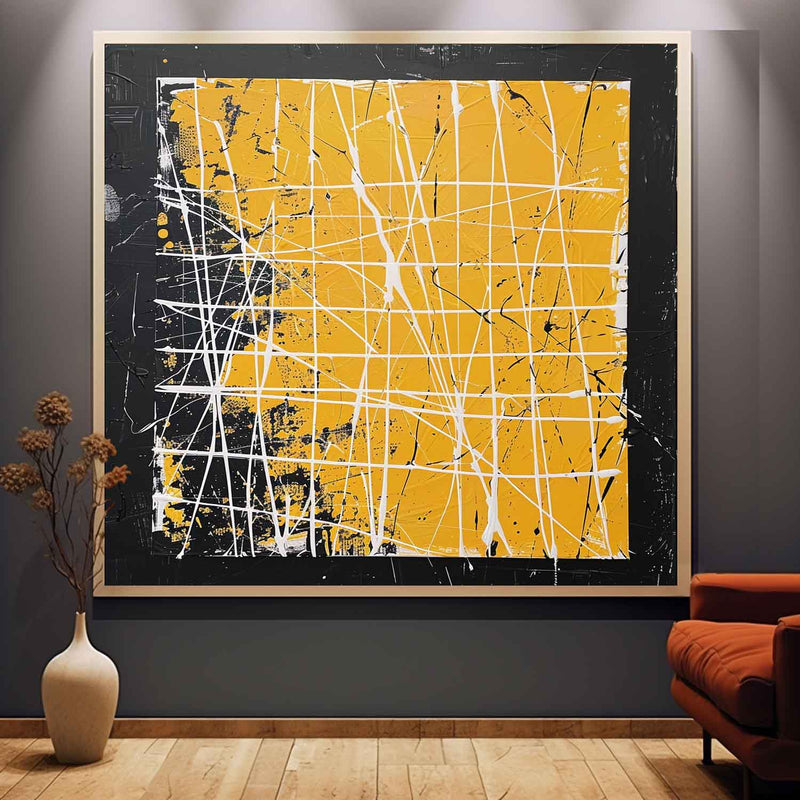 Yellow and Black Abstract Textured Canvas Wall Art Yellow and Black Abstract Minimalist Oil Painting