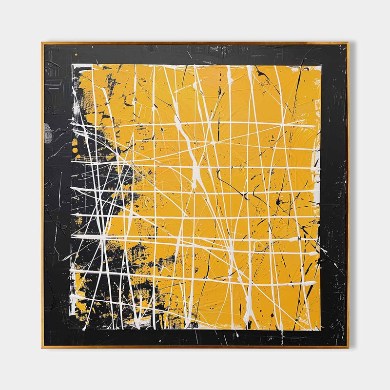 Yellow and Black Abstract Textured Canvas Wall Art Yellow and Black Abstract Minimalist Oil Painting