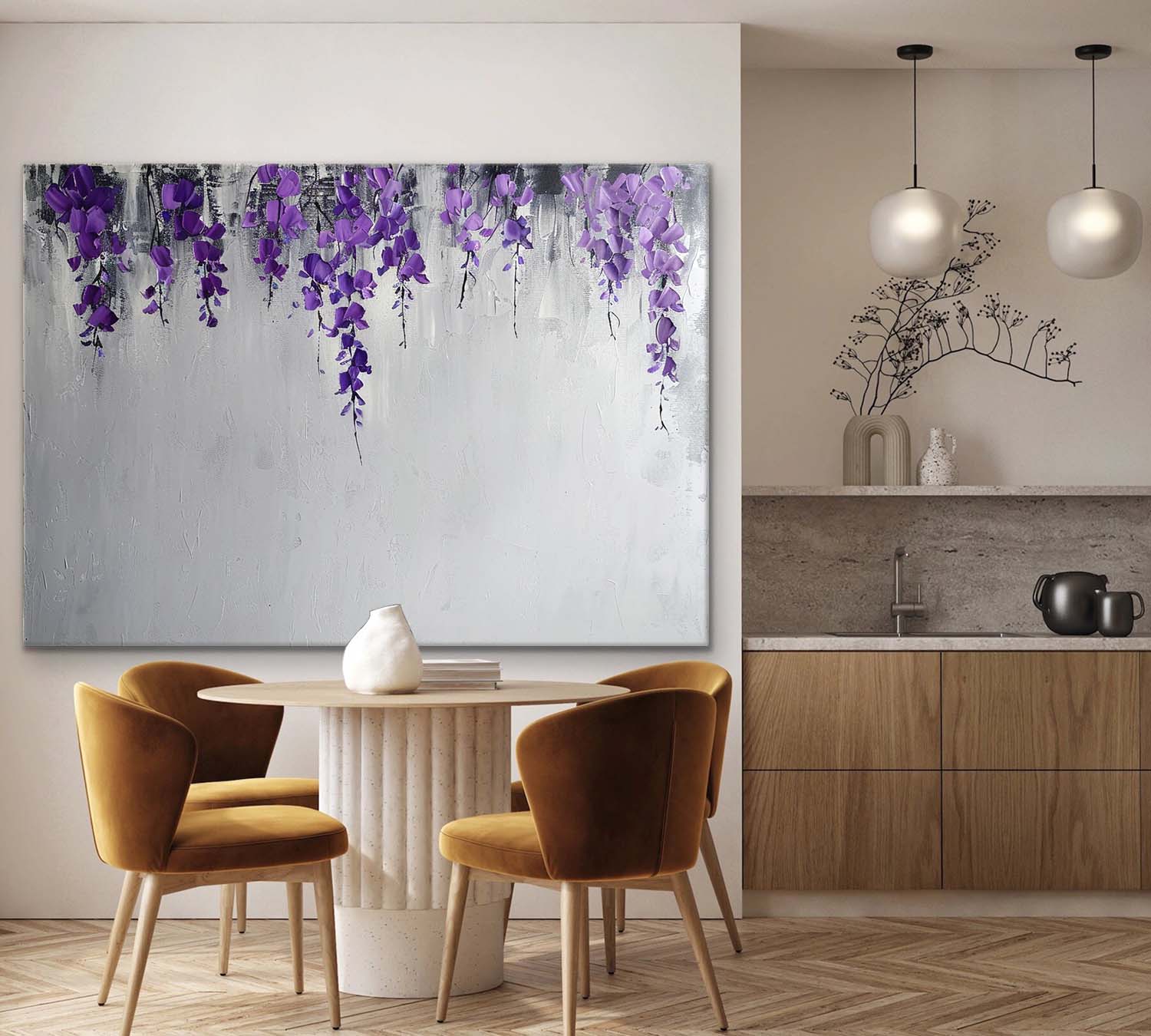 Wisteria Flowers Texture Painting Purple Flowers Canvas Art For Sale Wisteria Flowers Texture Wall Art Decor