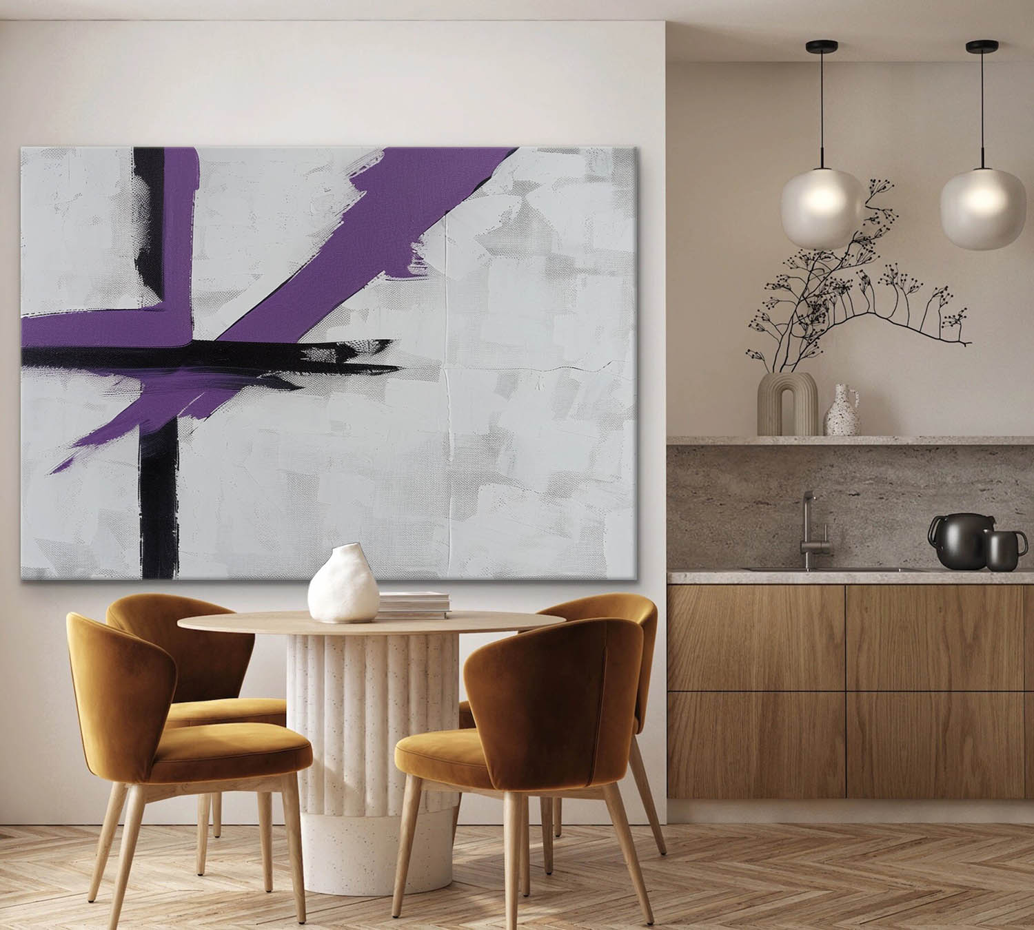 Large Purple and Grey Minimalist Abstract Texture Painting Purple and Grey Contemporary Minimalist Canvas Wall Art for Sale