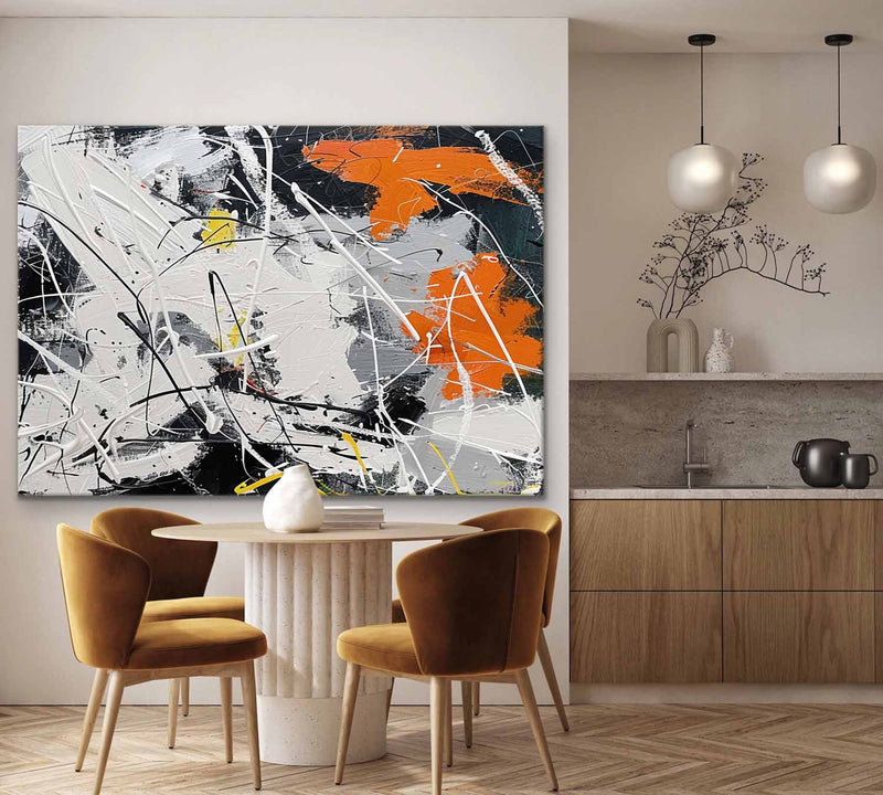 Large White and Orange Abstract Art for Sale White and Orange Expressionist Canvas Wall Art Decor