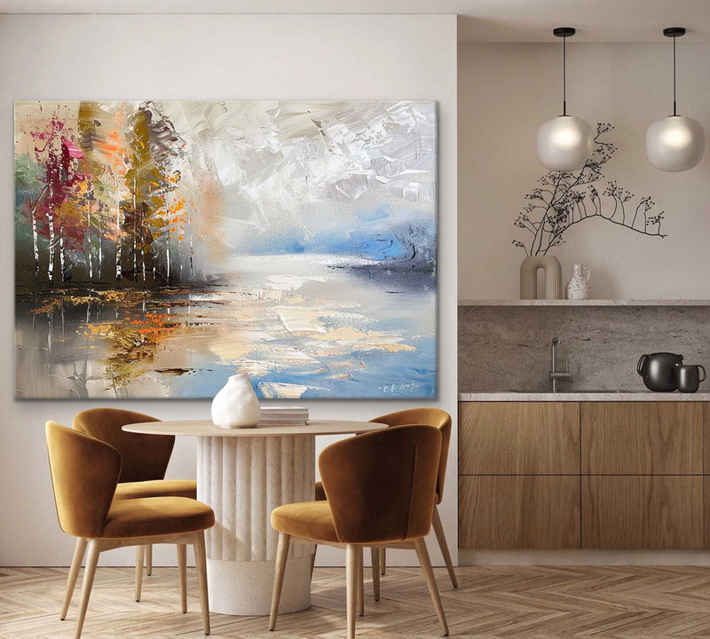 Large Birch Forest Landscape Abstract Art Colorful Landscape Abstract Canvas Wall Art Decor