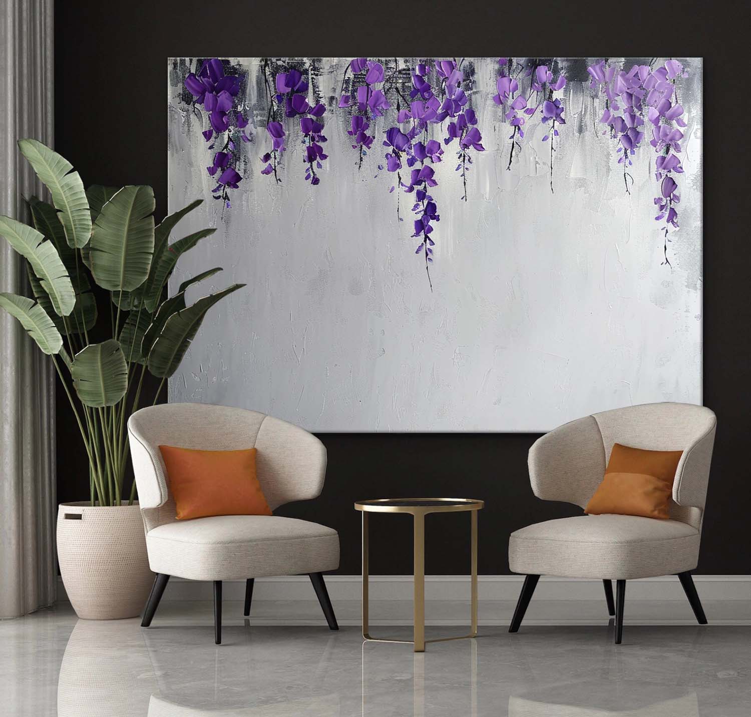 Wisteria Flowers Texture Painting Purple Flowers Canvas Art For Sale Wisteria Flowers Texture Wall Art Decor