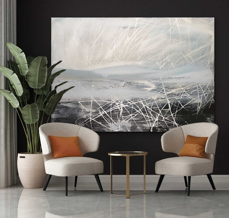 Large Grey and White Minimalist Canvas Art for Sale Grey and White Minimalist Oil Paintings