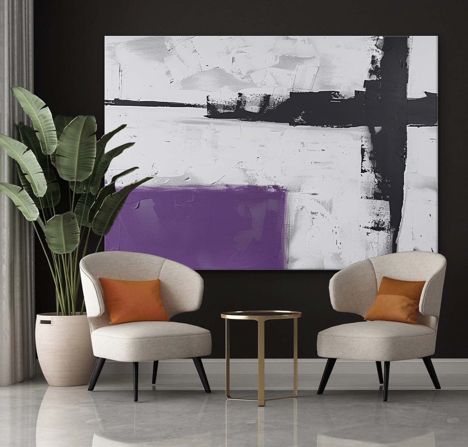 Large Purple and Grey Minimalist Abstract Canvas Art Purple and Grey Minimalist Textured Wall Art