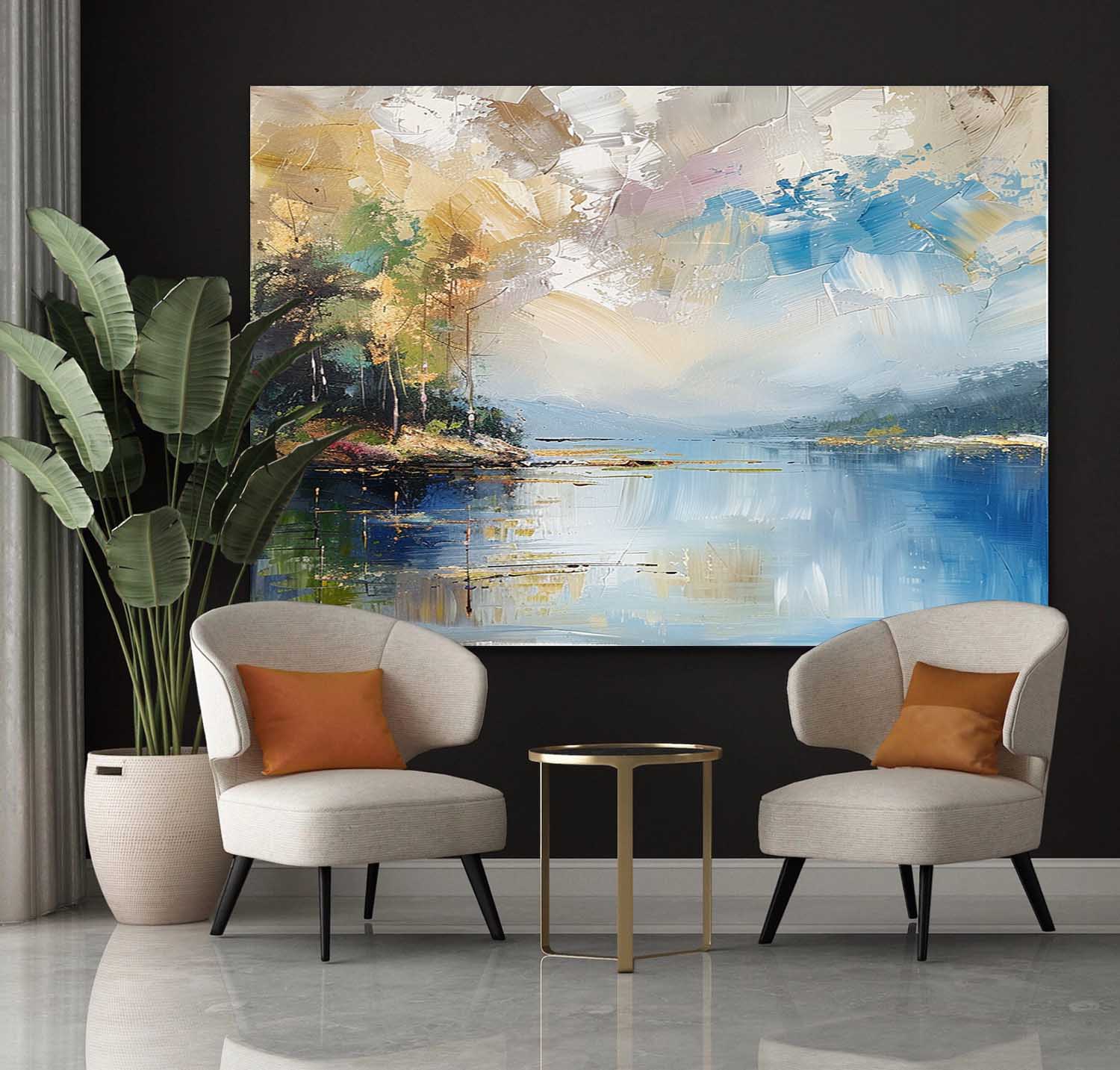 Blue and Gold Landscape Art for Sale Blue and Gold Landscape Abstract Canvas Wall Painting