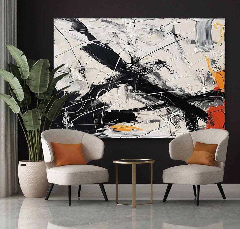 Large Black and White Abstract Art for Sale Black and White Expressionist Oil Paintings