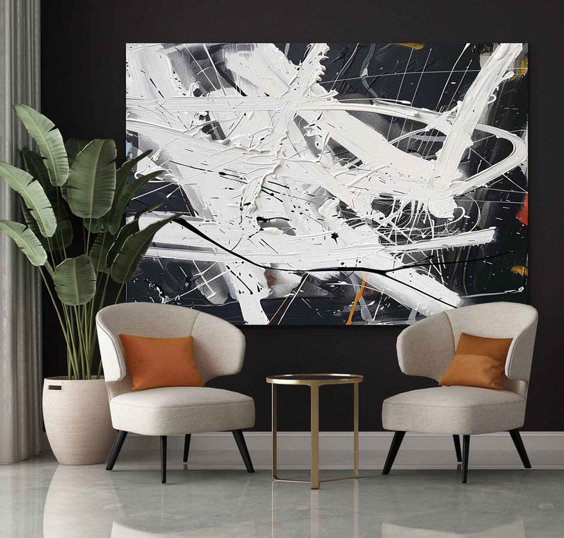 Large Black and White Modern Wall Paintings for Sale Black and White Abstract Art Canvas