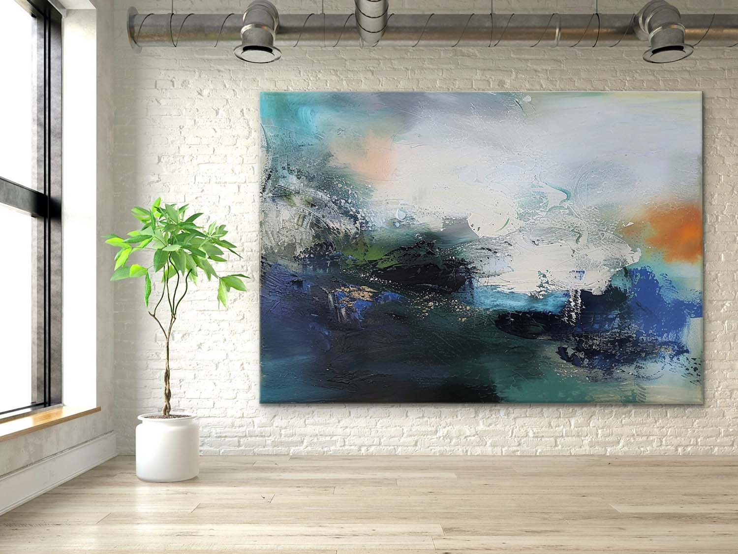 Large Blue Abstract Art Decor Blue Abstract Texture Painting Blue Abstract Canvas Wall Painting