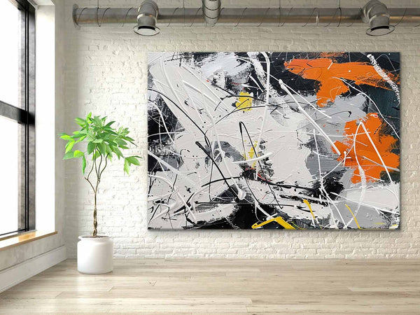 Large White and Orange Abstract Art for Sale White and Orange Expressionist Canvas Wall Art Decor