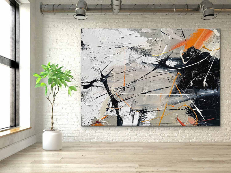 Large Black and White Modern Wall Painting Black and White Abstract Canvas Art for Sale