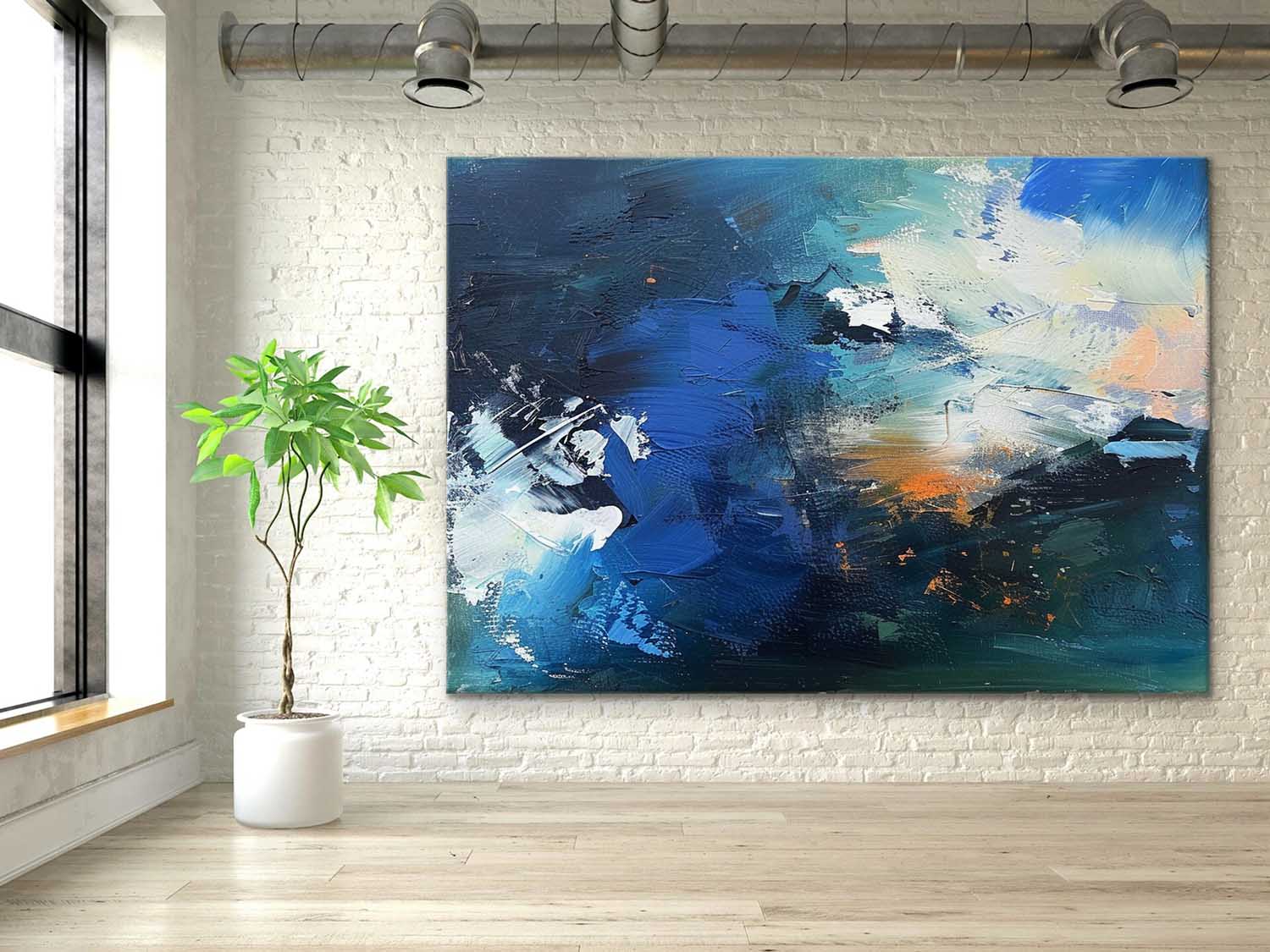 Large Blue Abstract Art for Sale Blue Abstract Texture Painting Blue Abstract Canvas Wall Art