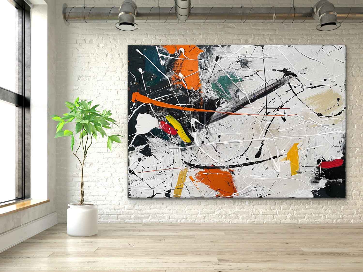 Large Orange and White Abstract Art for Sale Pollock Abstract Art Wall Decor Pollock Oil Painting