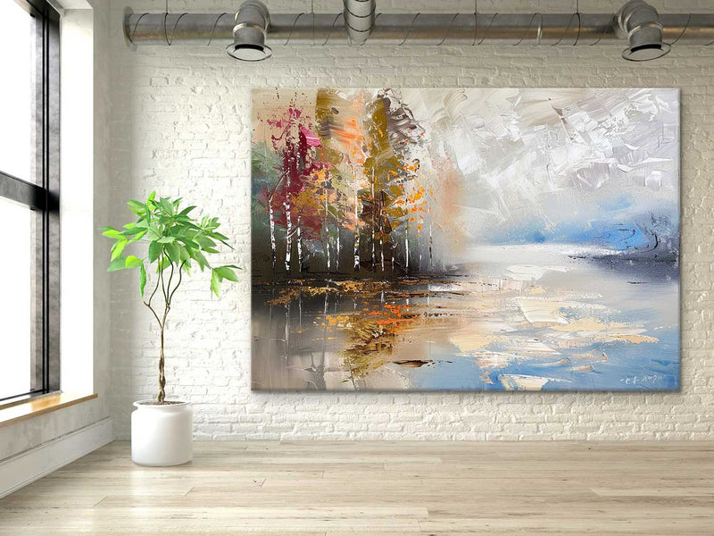 Large Birch Forest Landscape Abstract Art Colorful Landscape Abstract Canvas Wall Art Decor