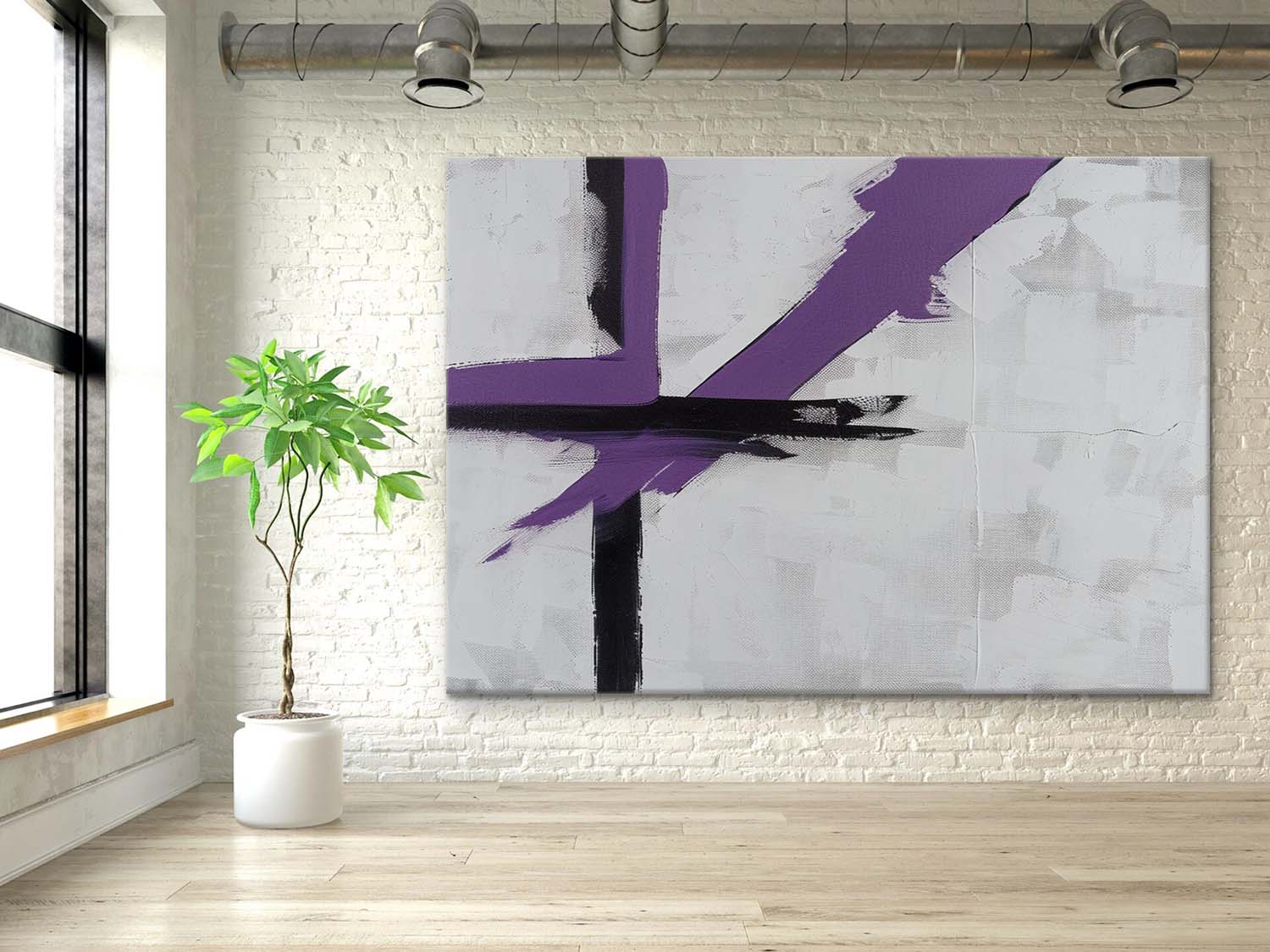 Large Purple and Grey Minimalist Abstract Texture Painting Purple and Grey Contemporary Minimalist Canvas Wall Art for Sale