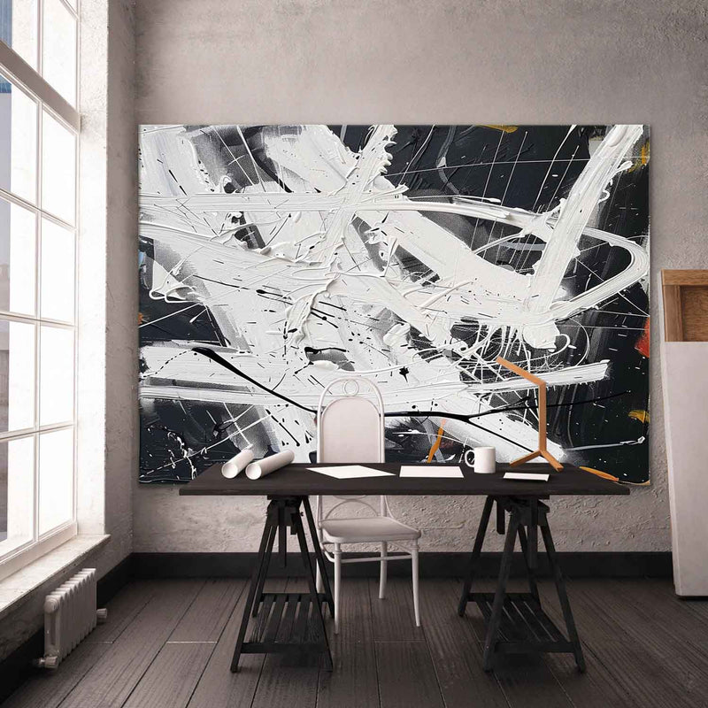 Large Black and White Modern Wall Paintings for Sale Black and White Abstract Art Canvas