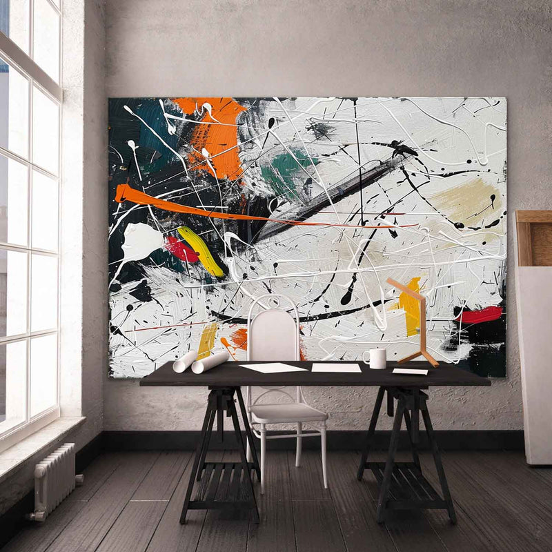 Large Orange and White Abstract Art for Sale Pollock Abstract Art Wall Decor Pollock Oil Painting