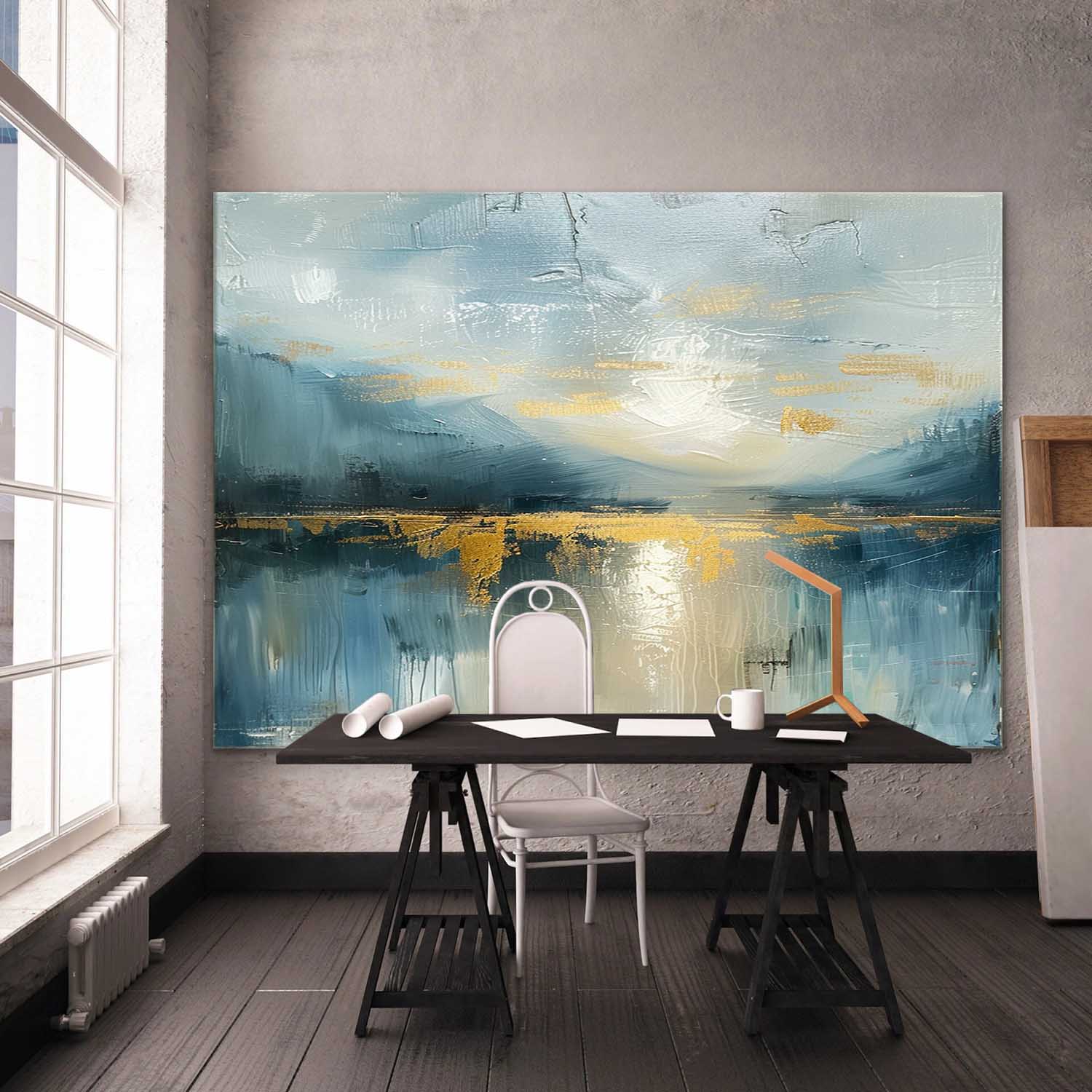 Large Modern Lakeside Sunrise Landscape Art for Sale Colorful Sunrise Landscape Abstract Canvas Art