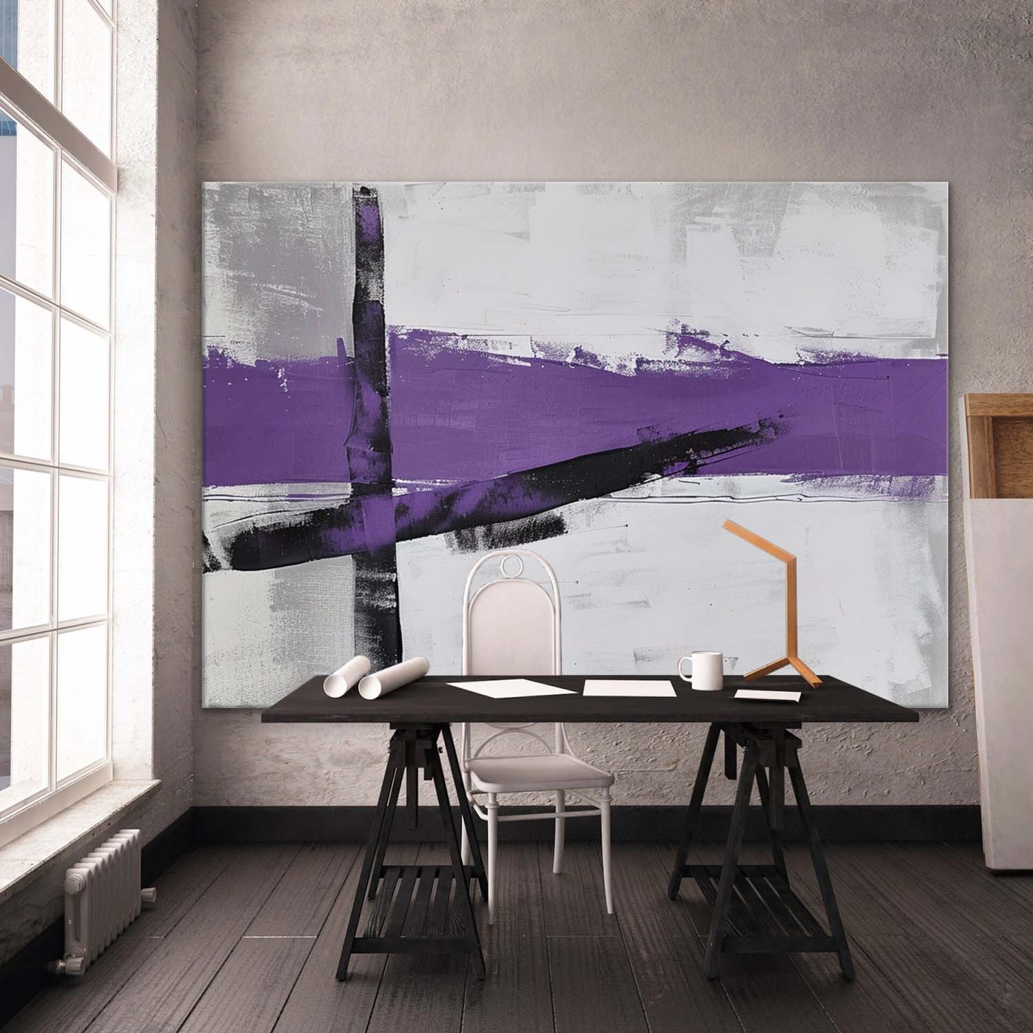 Large Purple and Grey Minimalist Abstract Texture Painting Purple and Grey Minimalist Canvas Wall Art for Sale