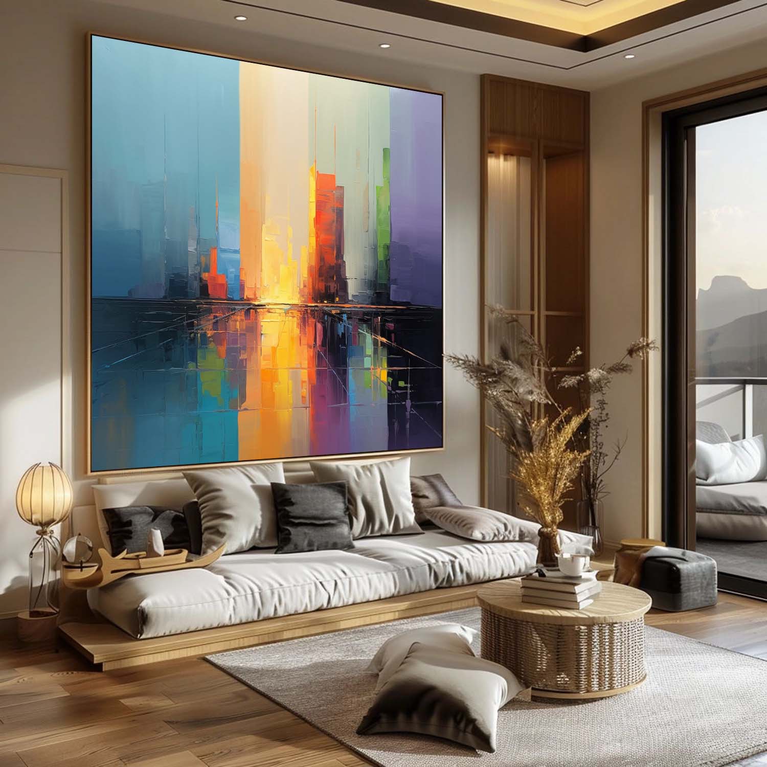 3D City Abstract Wall Art Decor Modern Minimalist Colorful Abstract Art Urban Abstract Painting