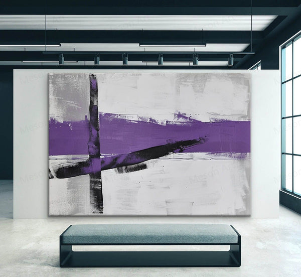 Large Purple and Grey Minimalist Abstract Texture Painting Purple and Grey Minimalist Canvas Wall Art for Sale