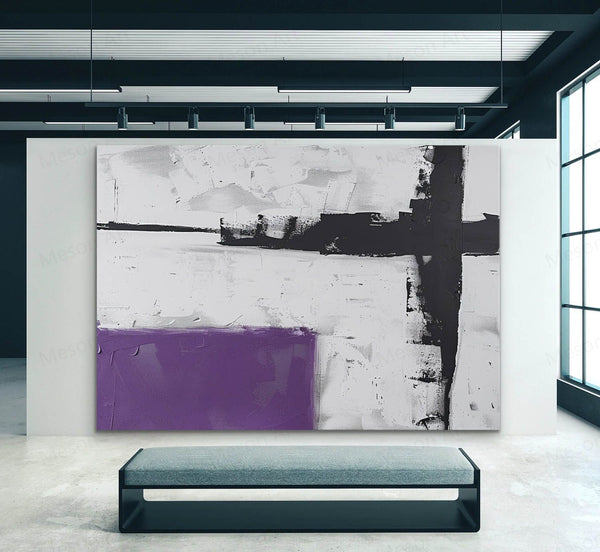 Large Purple and Grey Minimalist Abstract Canvas Art Purple and Grey Minimalist Textured Wall Art