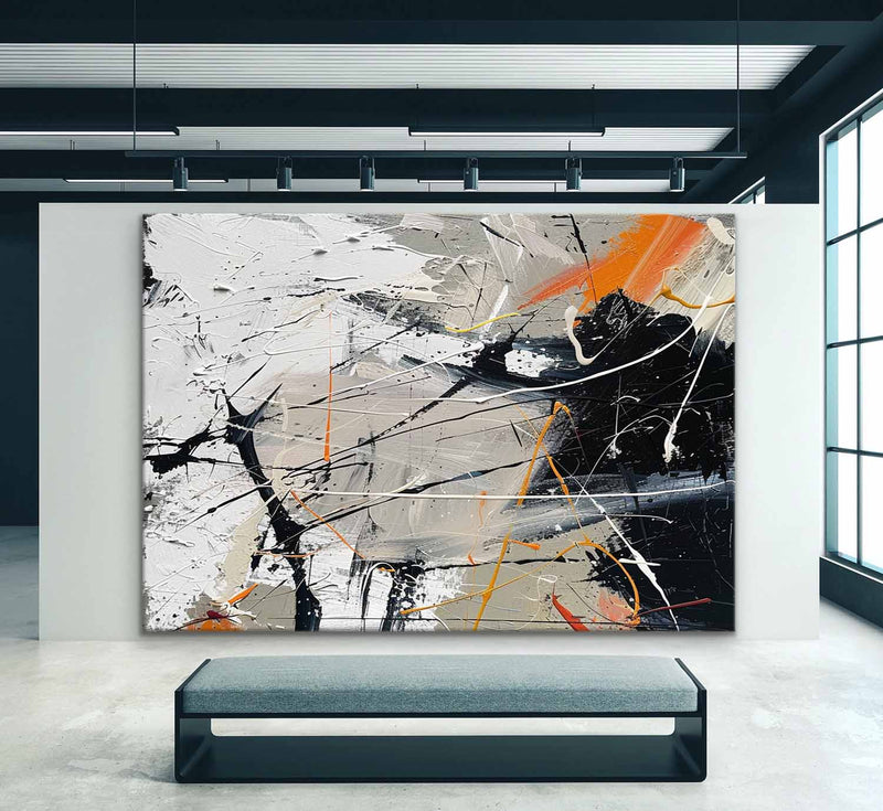 Large Black and White Modern Wall Painting Black and White Abstract Canvas Art for Sale