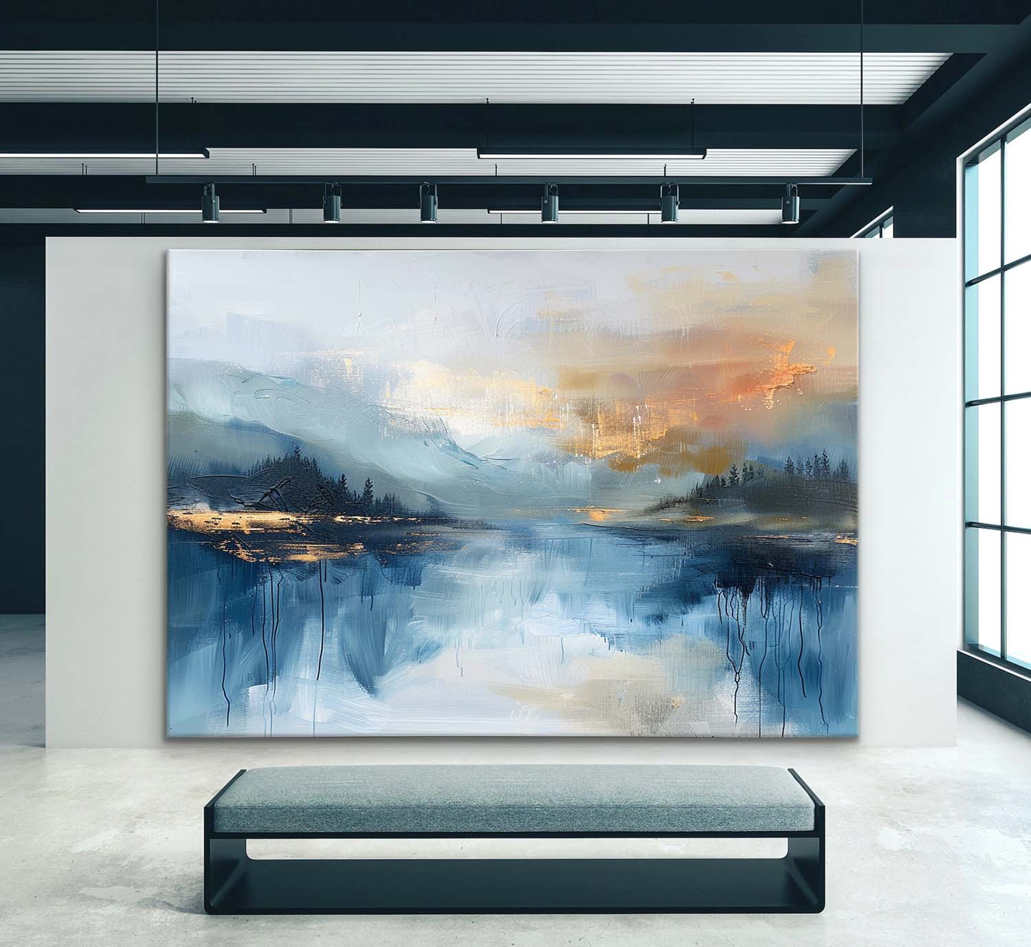 Large Modern Lakeside Sunrise Wall Painting for Sale Colorful Abstract Lakeside Sunrise Canvas Art