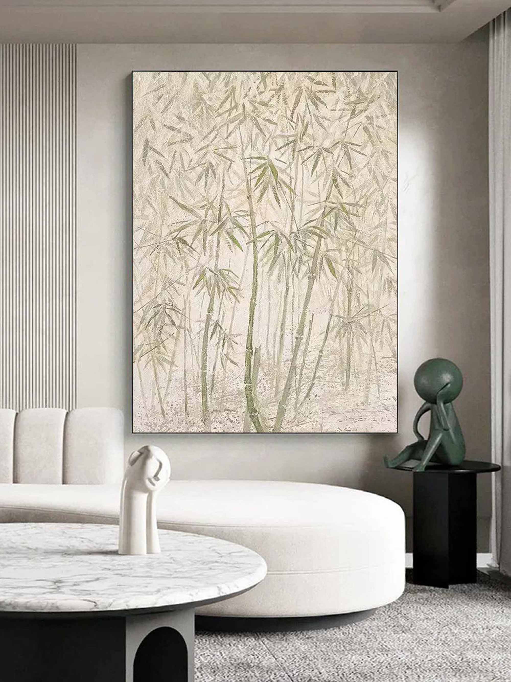 Green Bamboo on Canvas Wabi-Sabi Art Green Bamboo Oil Painting Bamboo Japanese Painting