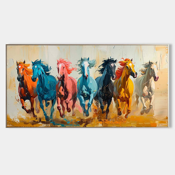 Large Colorful Running Horses Oil Painting Living Room Colorful Horses Canvas Wall Art for Sale