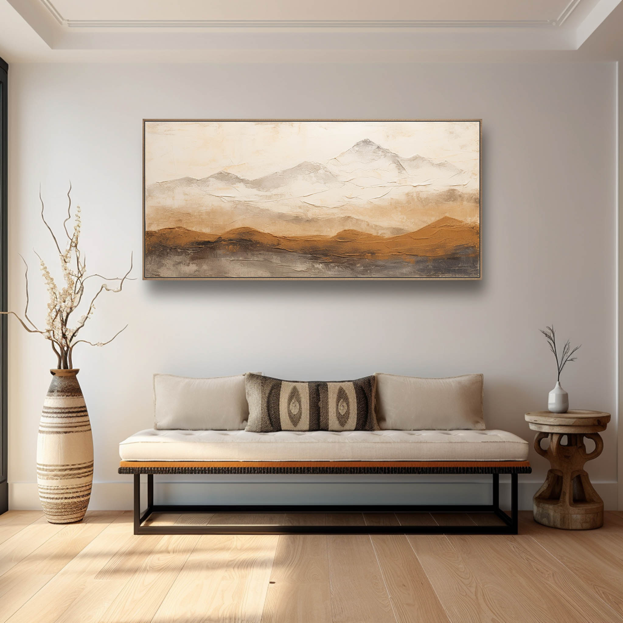 Large Brown and Beige Abstract Mountain Oil Painting Wabi-Sabi Art Mountain Texture Canvas Wall Art