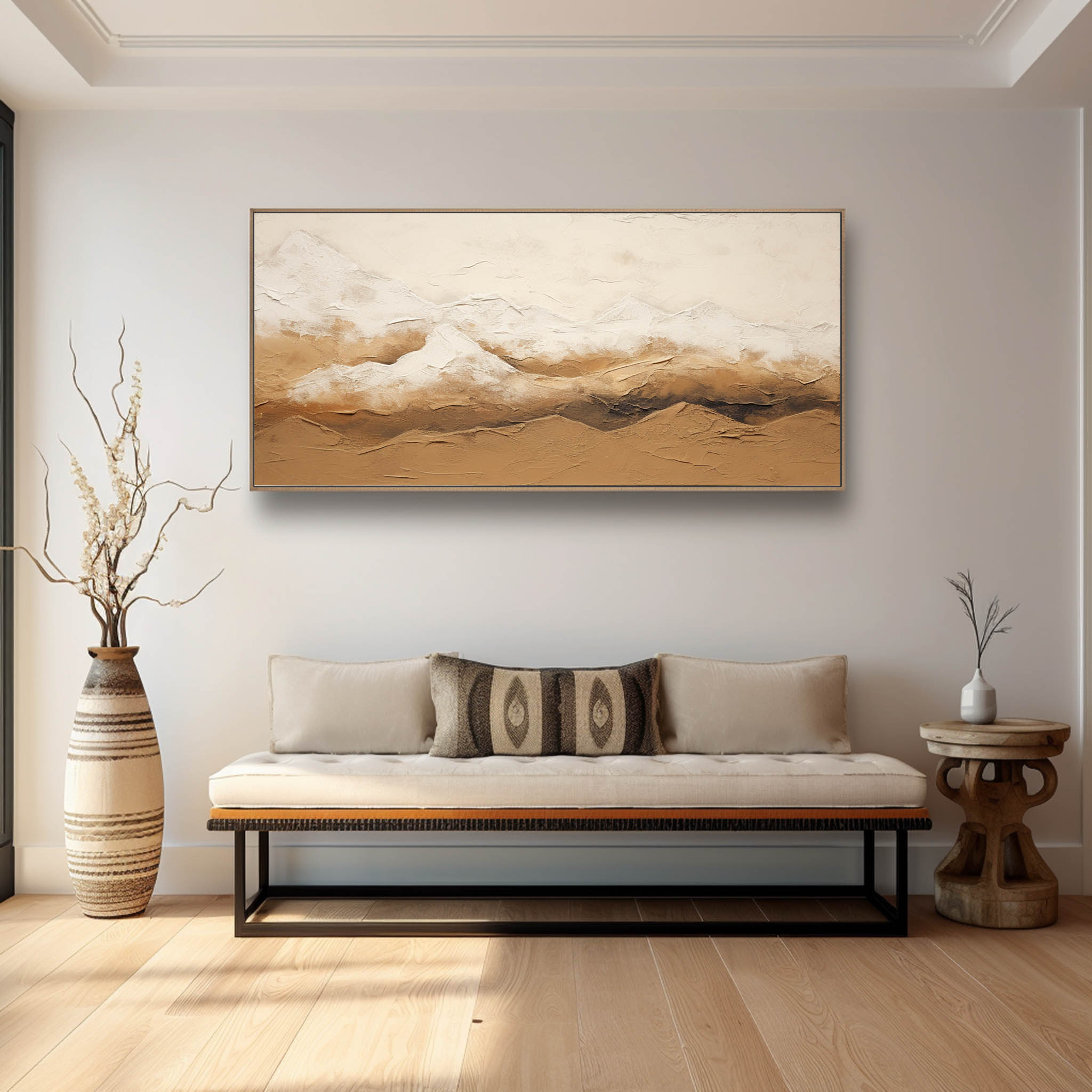 Large Brown and Beige Mountain Texture Painting Wabi Sabi Art Mountain Minimalist Canvas Wall Art