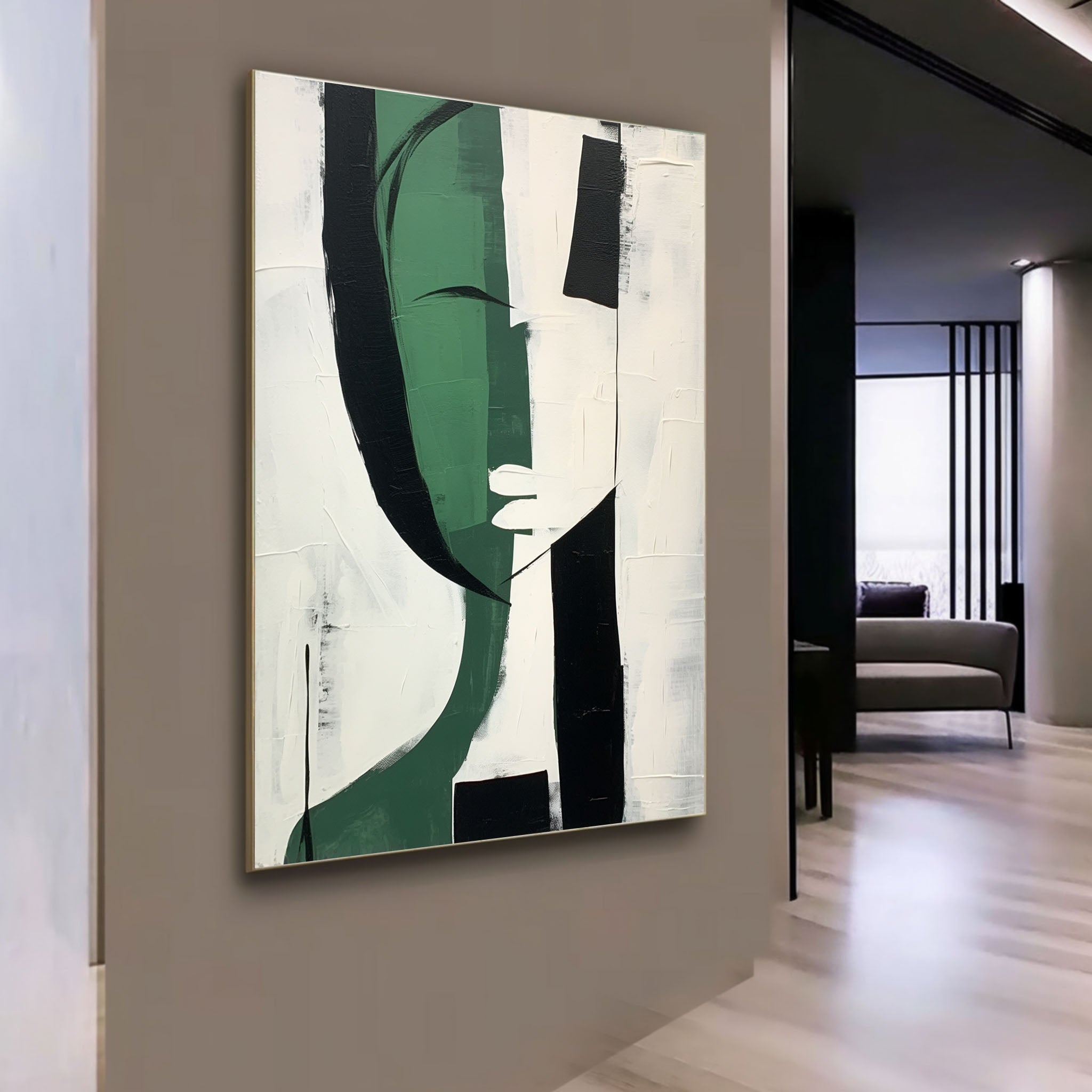 Green And White Minimalist Abstract Art On Canvas Green And White Minimalist Wall Hanging Painting