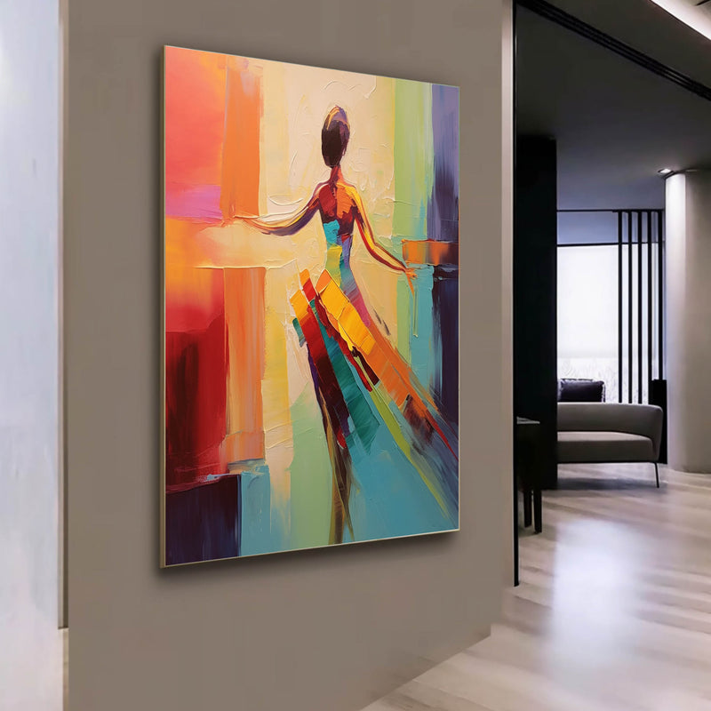 Large Elegant Girl Dancer Palette Canvas Painting Dancing Woman Texture Art Bedroom Decor Painting