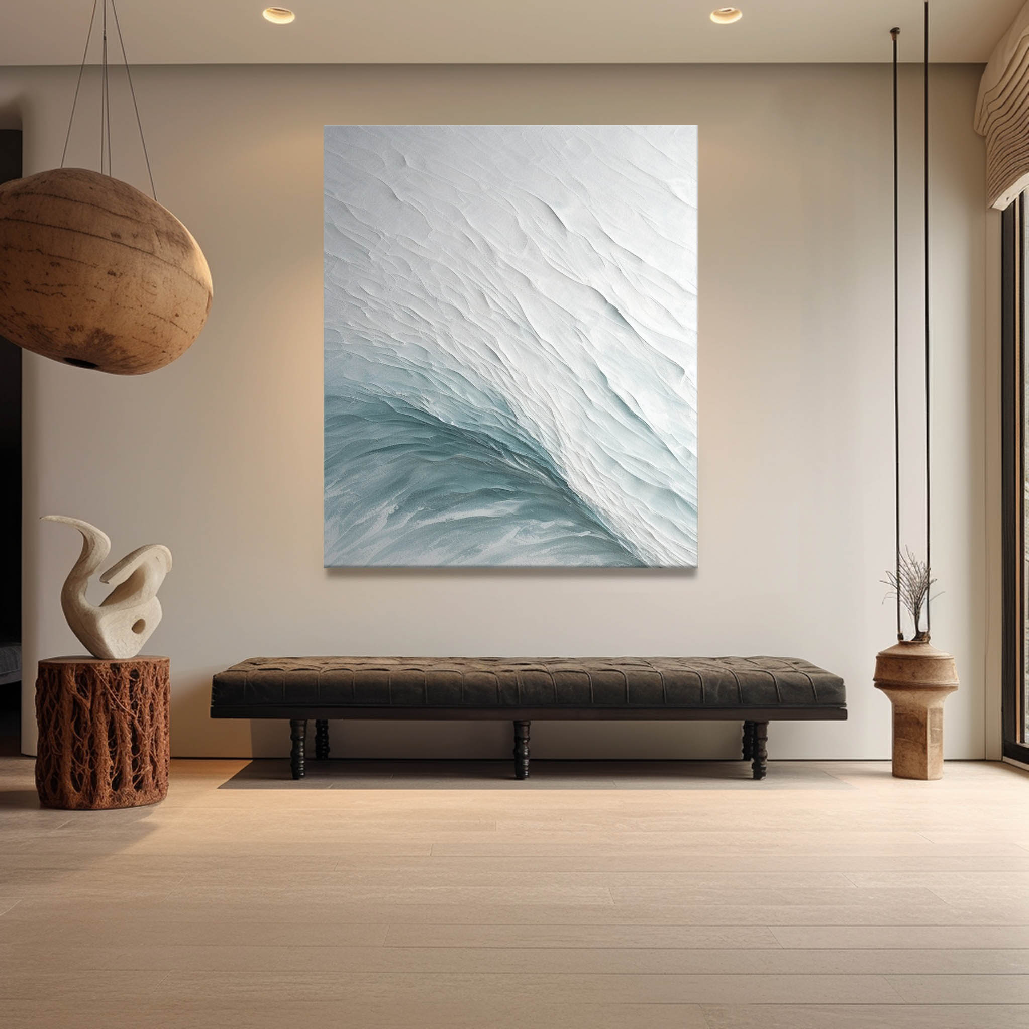 Large White Wave Texture Painting Entrance Wave Wall Art Sea View Room Wall Decoration Painting