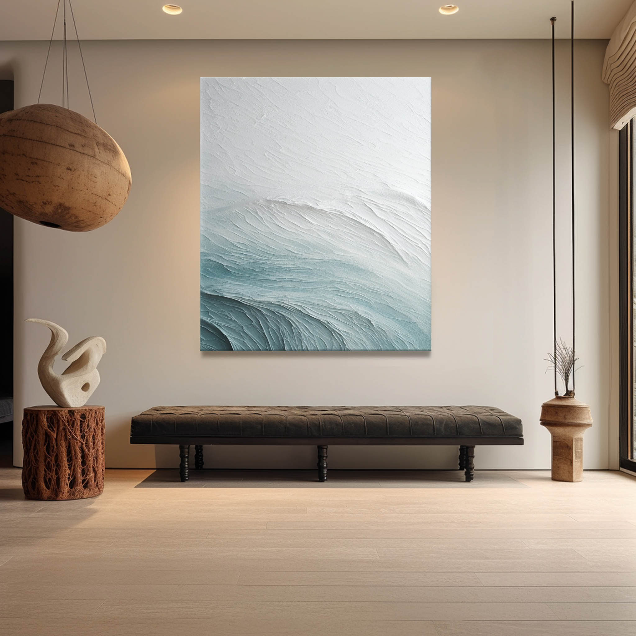 White and Blue Sea Abstract Art Canvas White and Blue Sea Textured ...