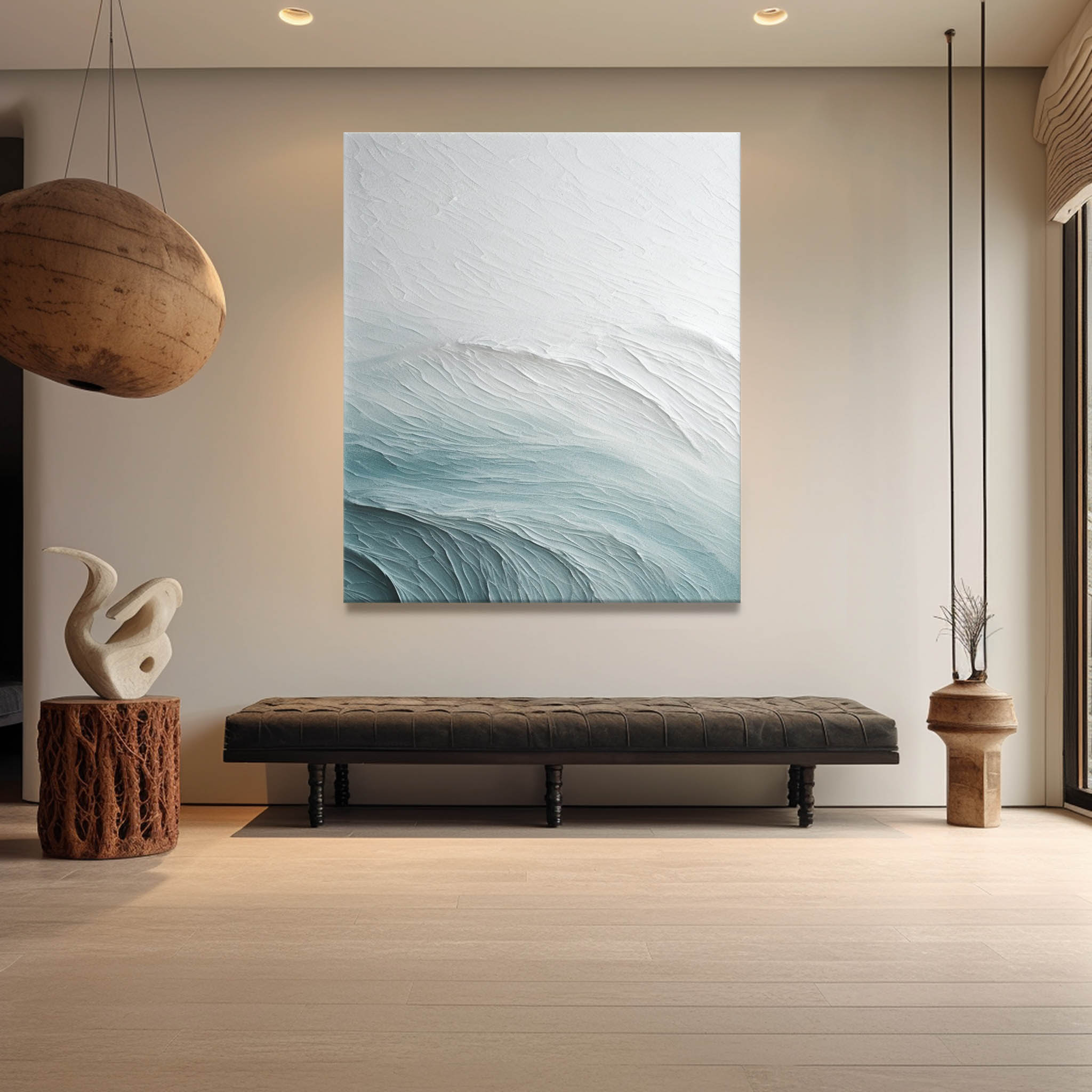 White and Blue Sea Abstract Art Canvas White and Blue Sea Textured Abstract Painting Sea Wall Art