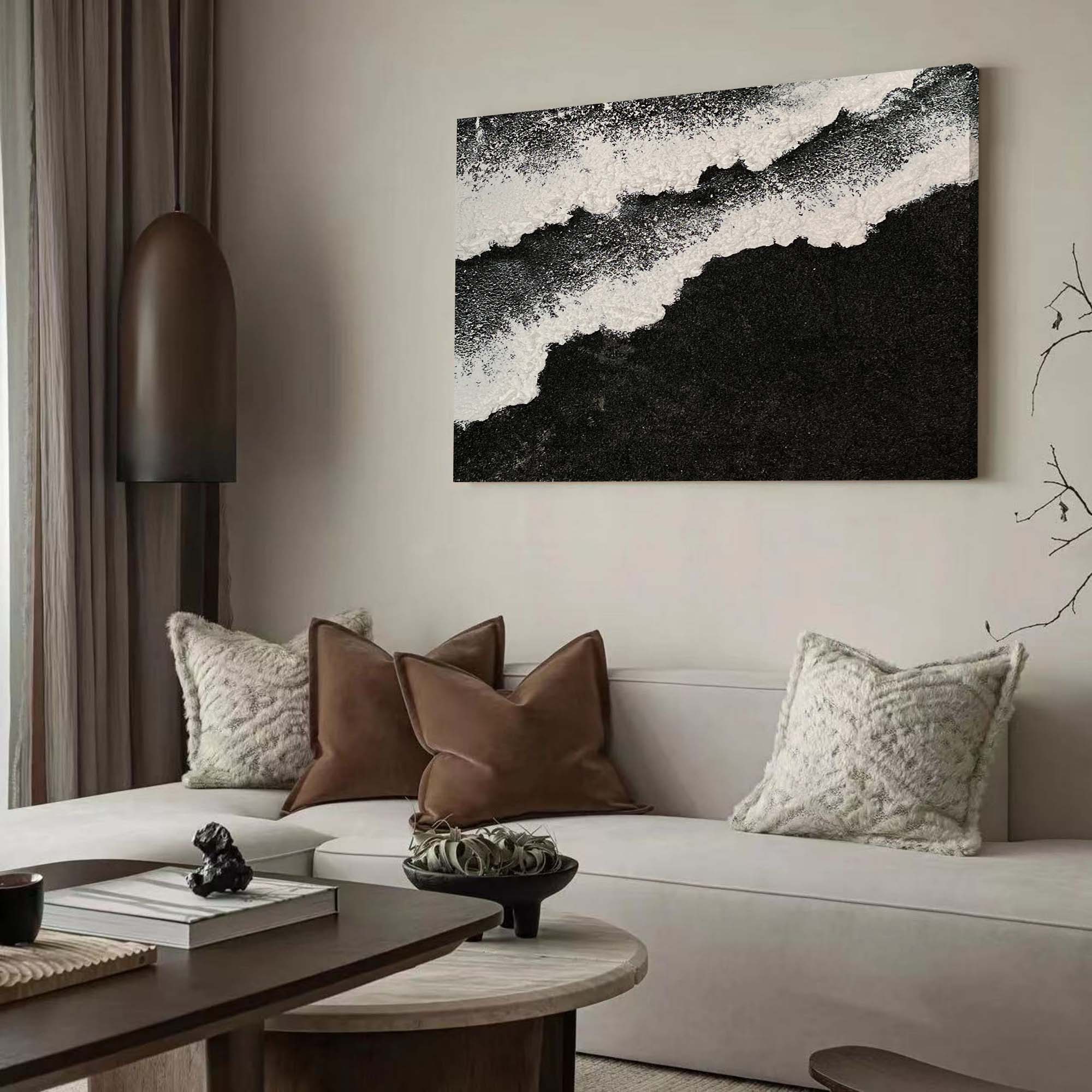 3D Large Black and White Ocean Waves Beach Canvas Art Black Beach Canvas Painting Beach Wall Art