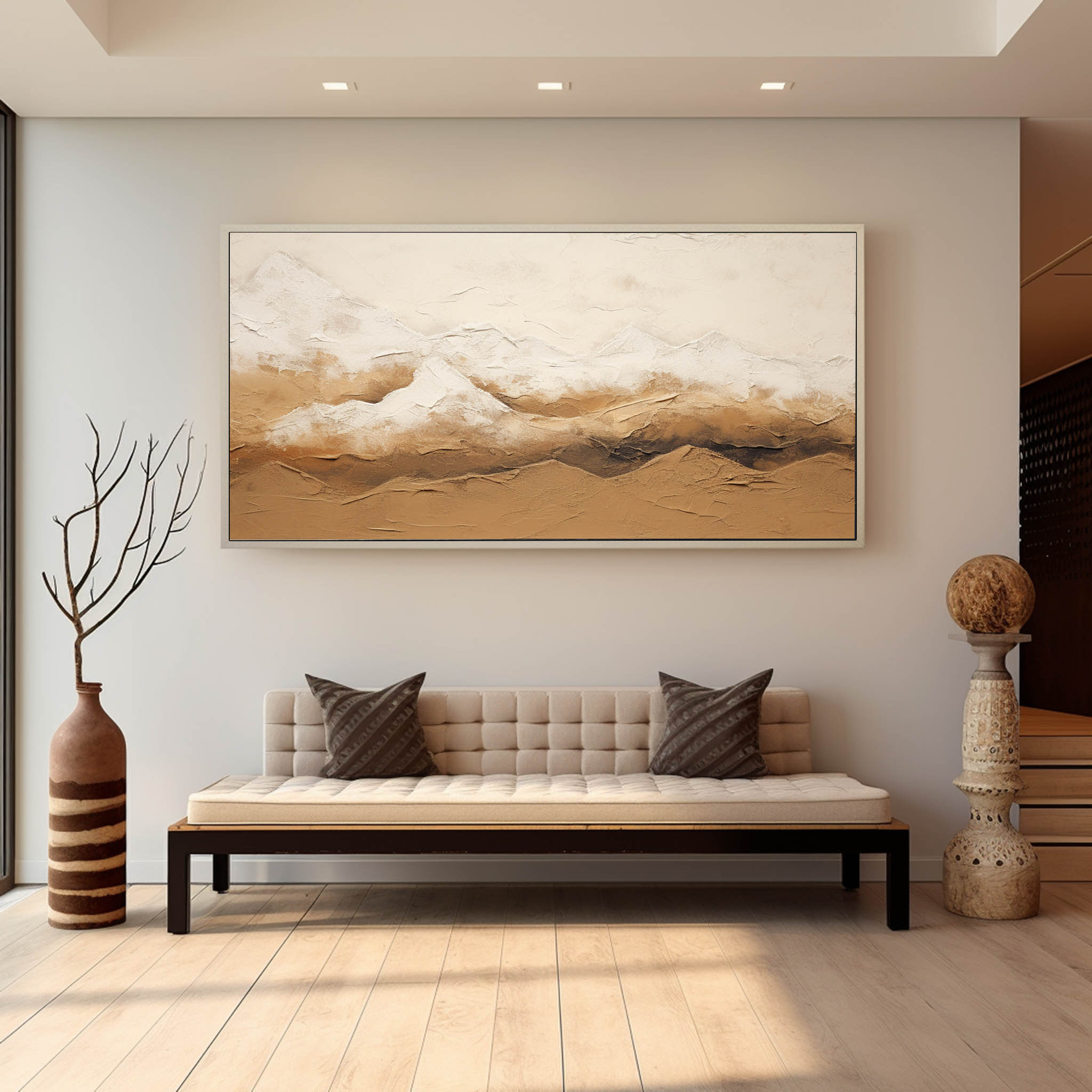 Large Brown and Beige Mountain Texture Painting Wabi Sabi Art Mountain Minimalist Canvas Wall Art