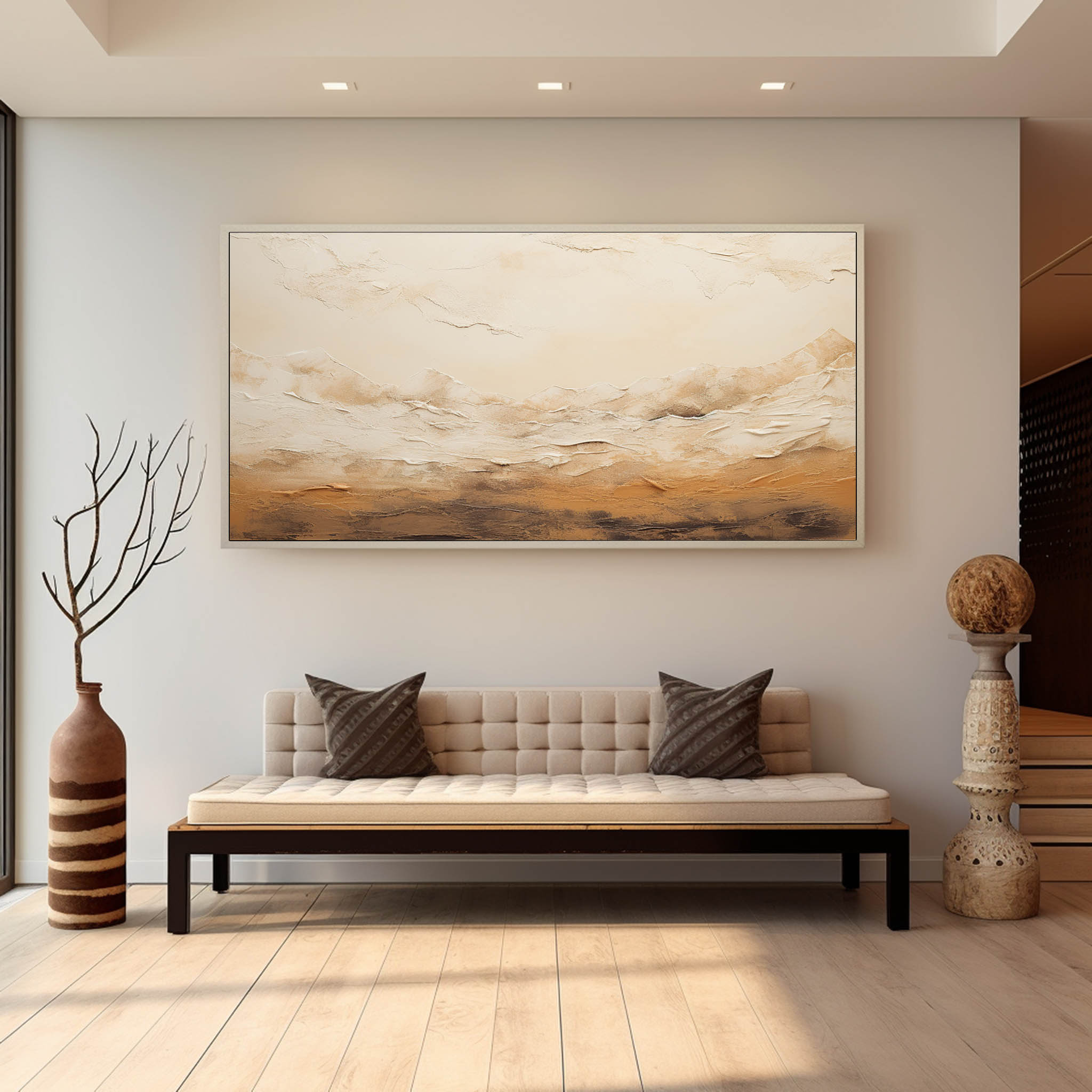 Large 3D Beige Abstract Texture Painting Wabi Sabi Wall Art Decor Beige Abstract Art On Canvas