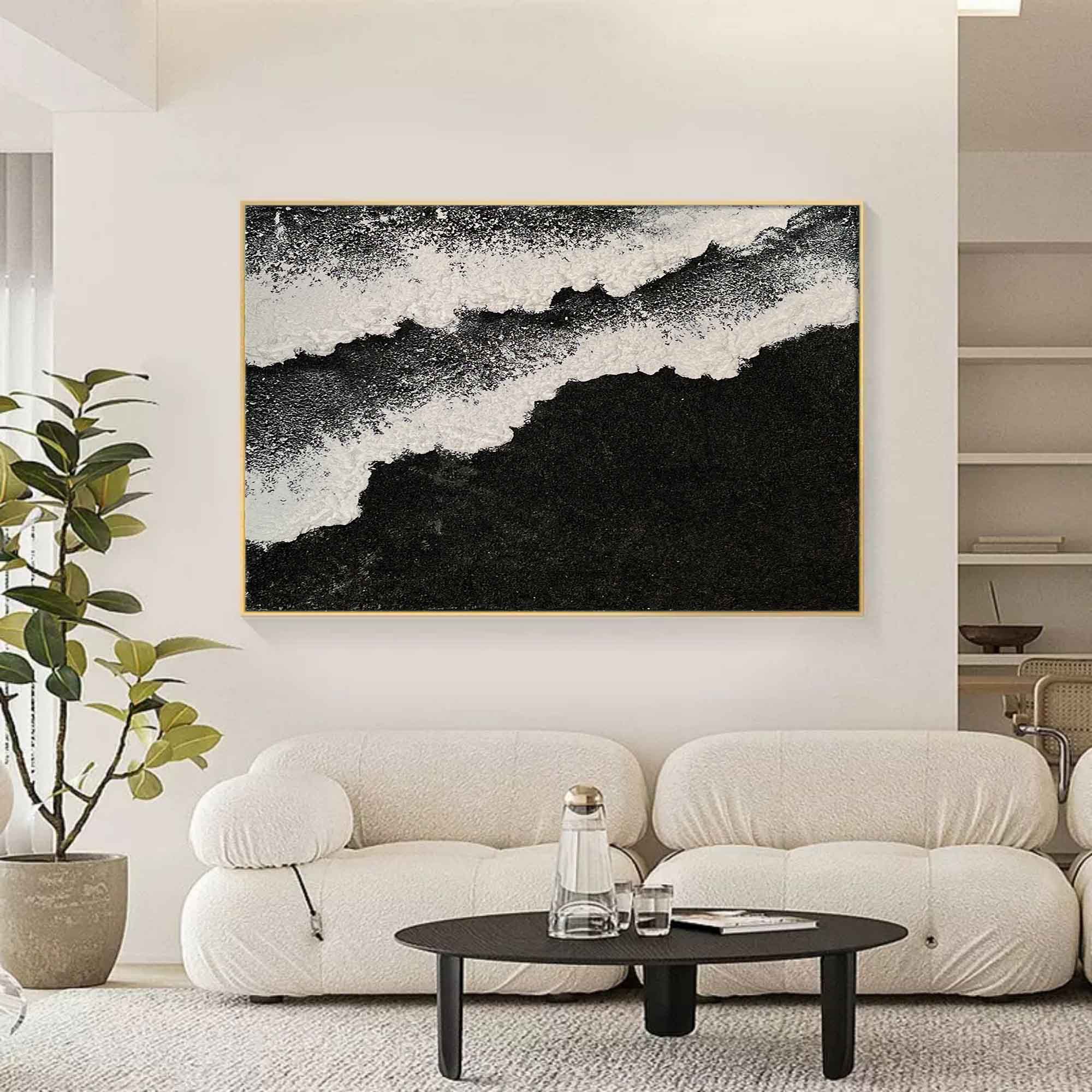 3D Large Black and White Ocean Waves Beach Canvas Art Black Beach ...