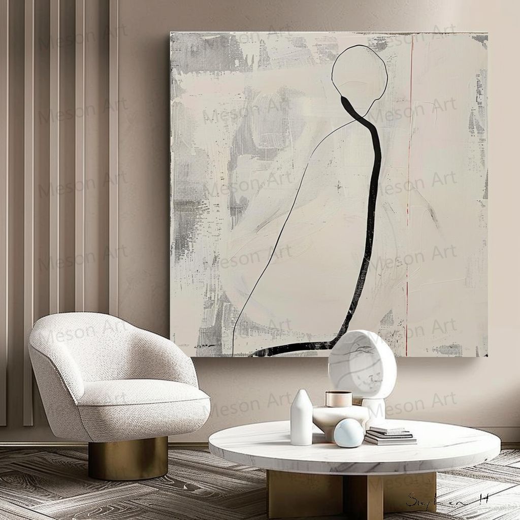 Beige and Black Abstract Art for Sale Beige and Black Minimalist Canvas Wall Art Bedroom Minimalist Art Decor