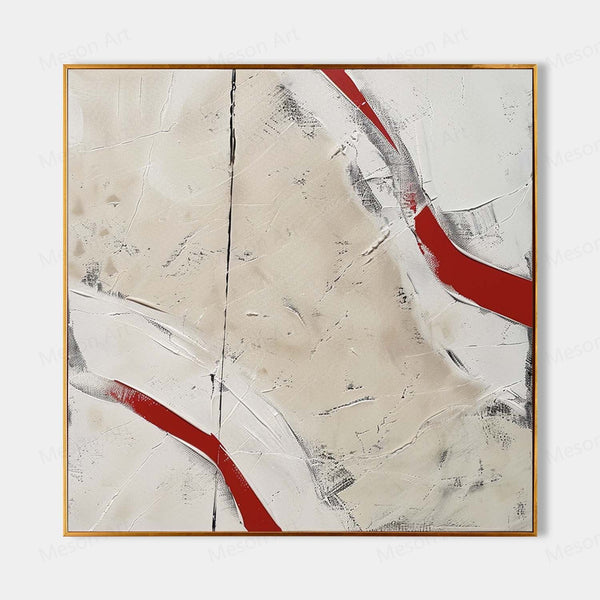 Large Red and White Minimalist Abstract Art for Sale Red and White Plaster Textured Canvas Painting