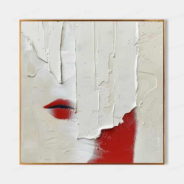Large Red and White Plaster Abstract Art for Sale Red and White Plaster Texture Canvas Painting